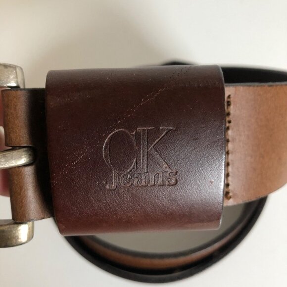Calvin Klein Jeans Brown Leather Belt Silver Buckle Size Medium 40in - Picture 3 of 5